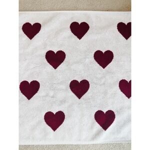 Pottery Barn Hearts Bath Mat White  Red 100% Cotton Made in Portugal